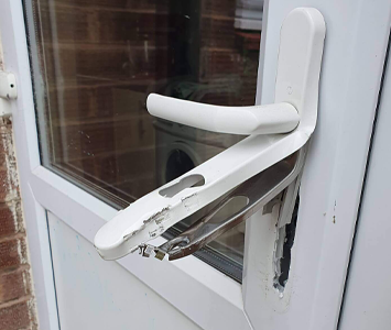 A house broken into where the burglar has gained access by snapping the lock